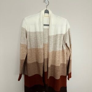 Women's M Striped Long Cardigan - White, Beige, Brown